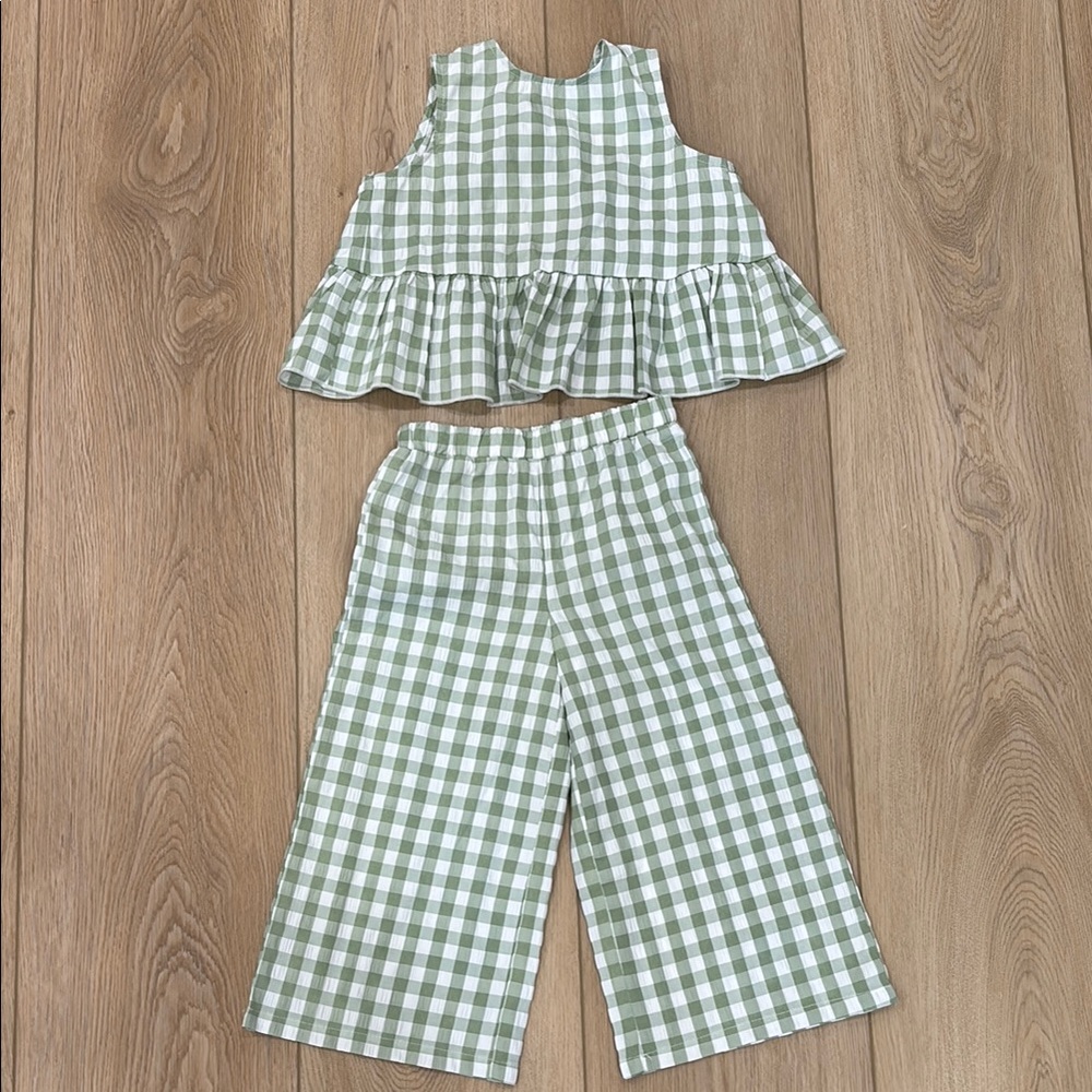 Toddler Green and White Gingham Set